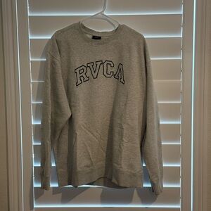 RVCA Light Gray Crewneck Sweater Navy Blue Stitched In Logo